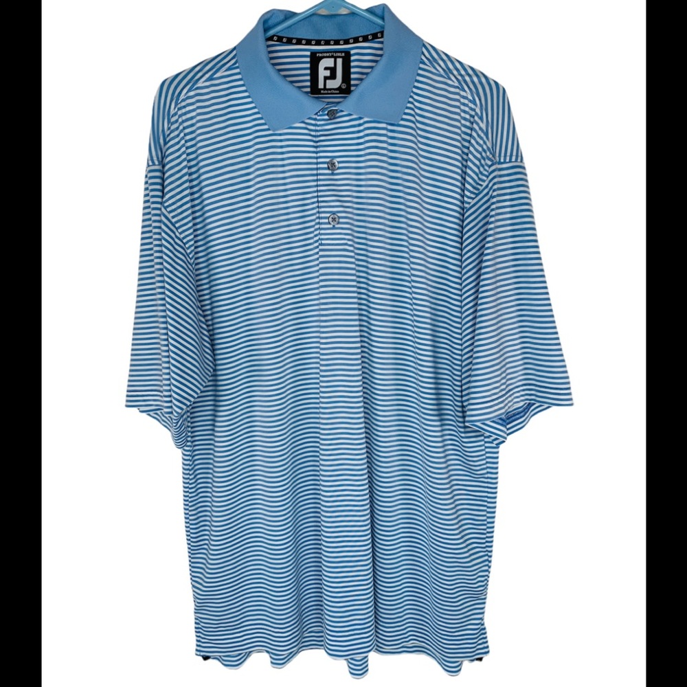 FootJoy “FJ” Men’s Large Golf Polo Striped White, Blue